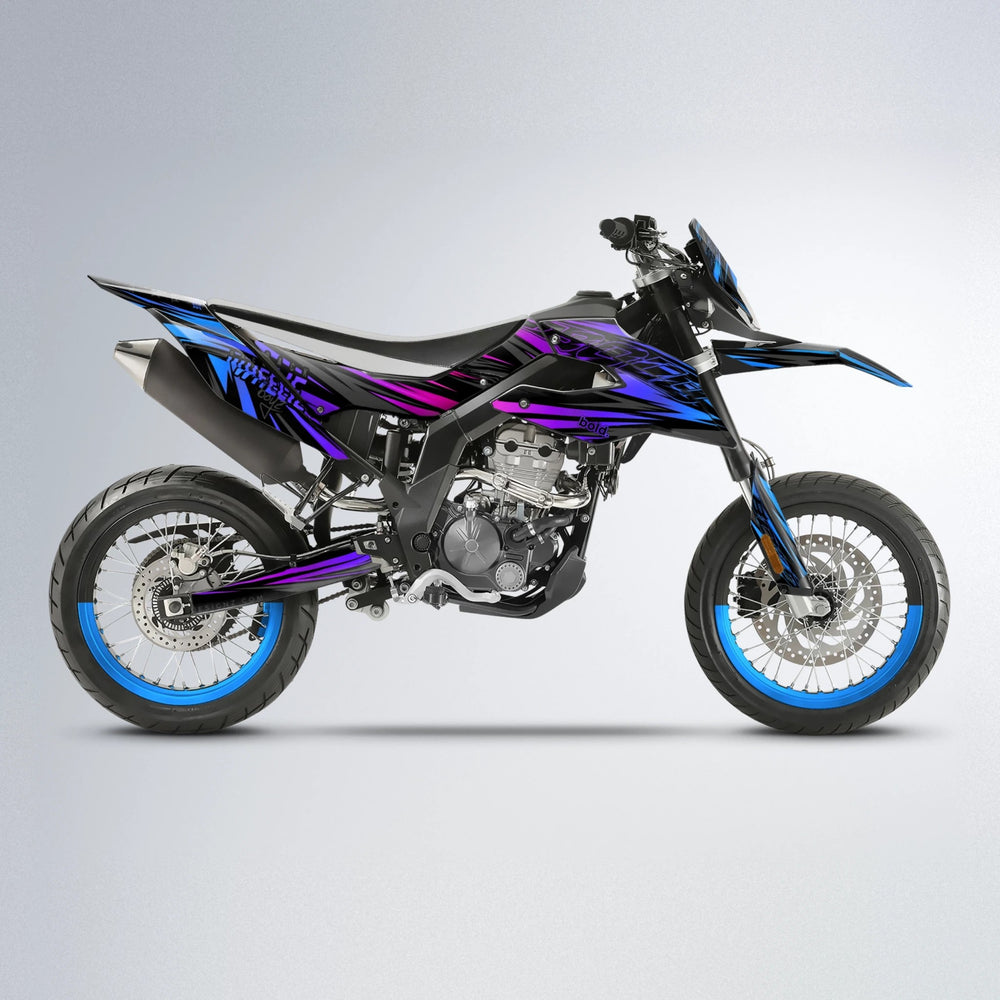 RAGE Aprilia SX 125 supermoto graphics kit in Blue Purple Fade