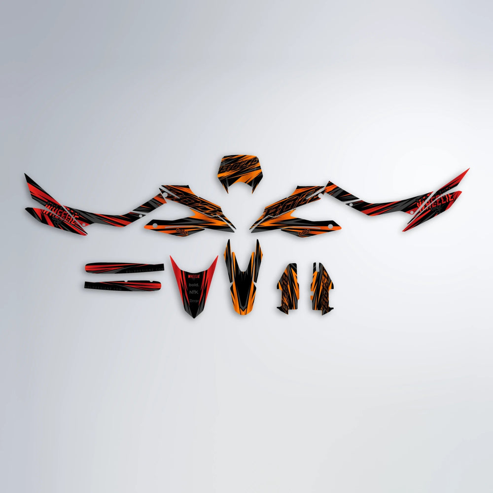 RAGE Aprilia SX 125 graphics kit parts layout in Red & Orange