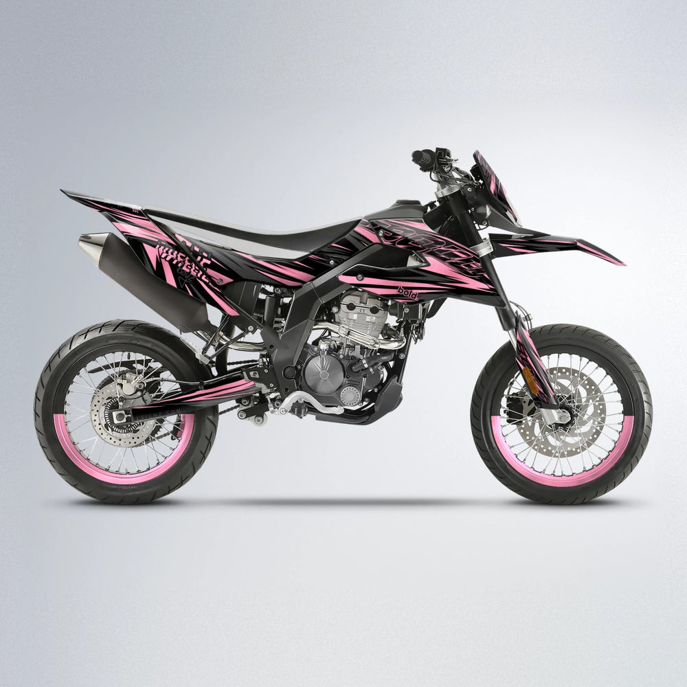 RAGE Aprilia SX 125 supermoto graphics kit in Sakura Pink