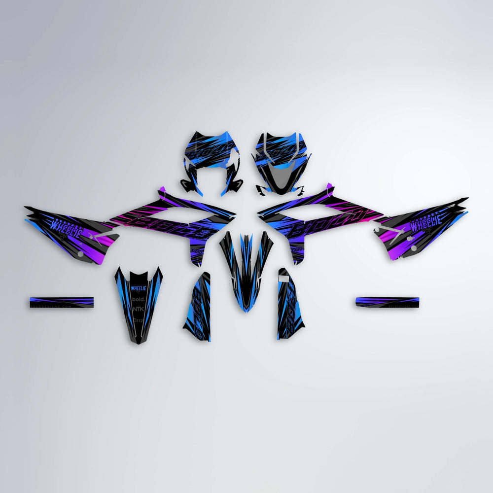 RAGE Beta graphics kit parts layout in Blue Purple Fade