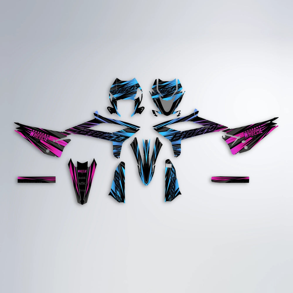 RAGE Beta graphics kit parts layout in Pink & Light Blue