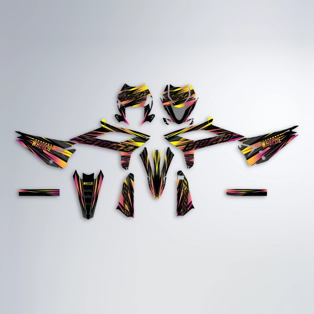RAGE Beta graphics kit parts layout in Pink & Yellow