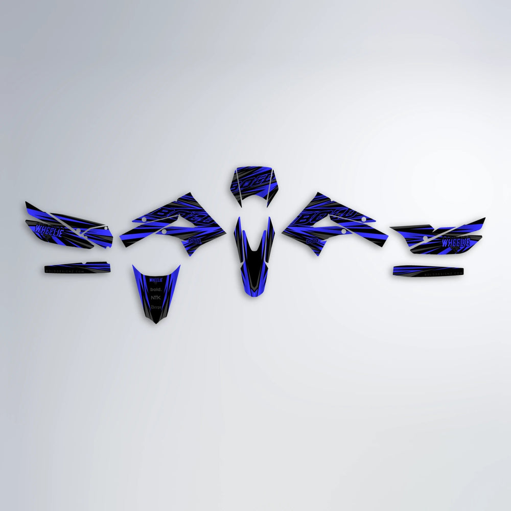 RAGE Derbi Senda graphics kit parts layout in Blue