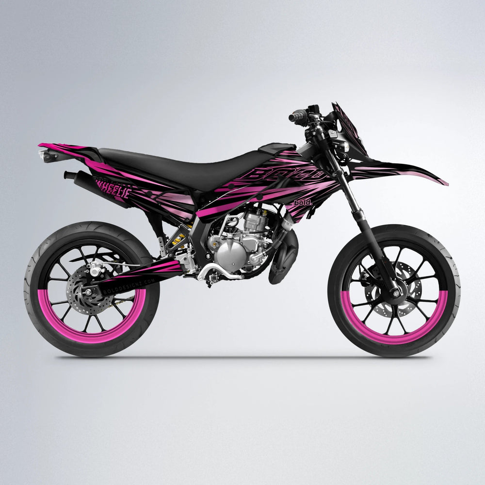 RAGE Derbi Senda supermoto graphics kit in Flamingo