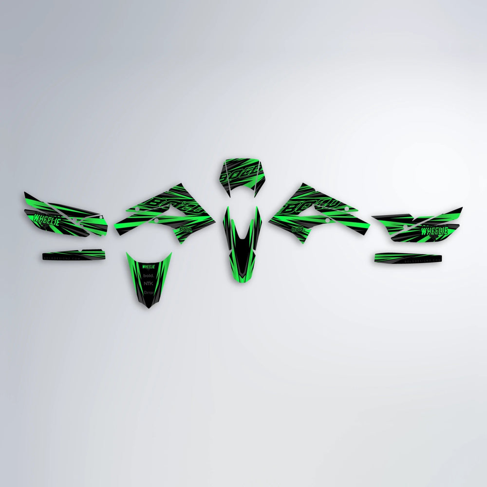 RAGE Derbi Senda graphics kit parts layout in Green