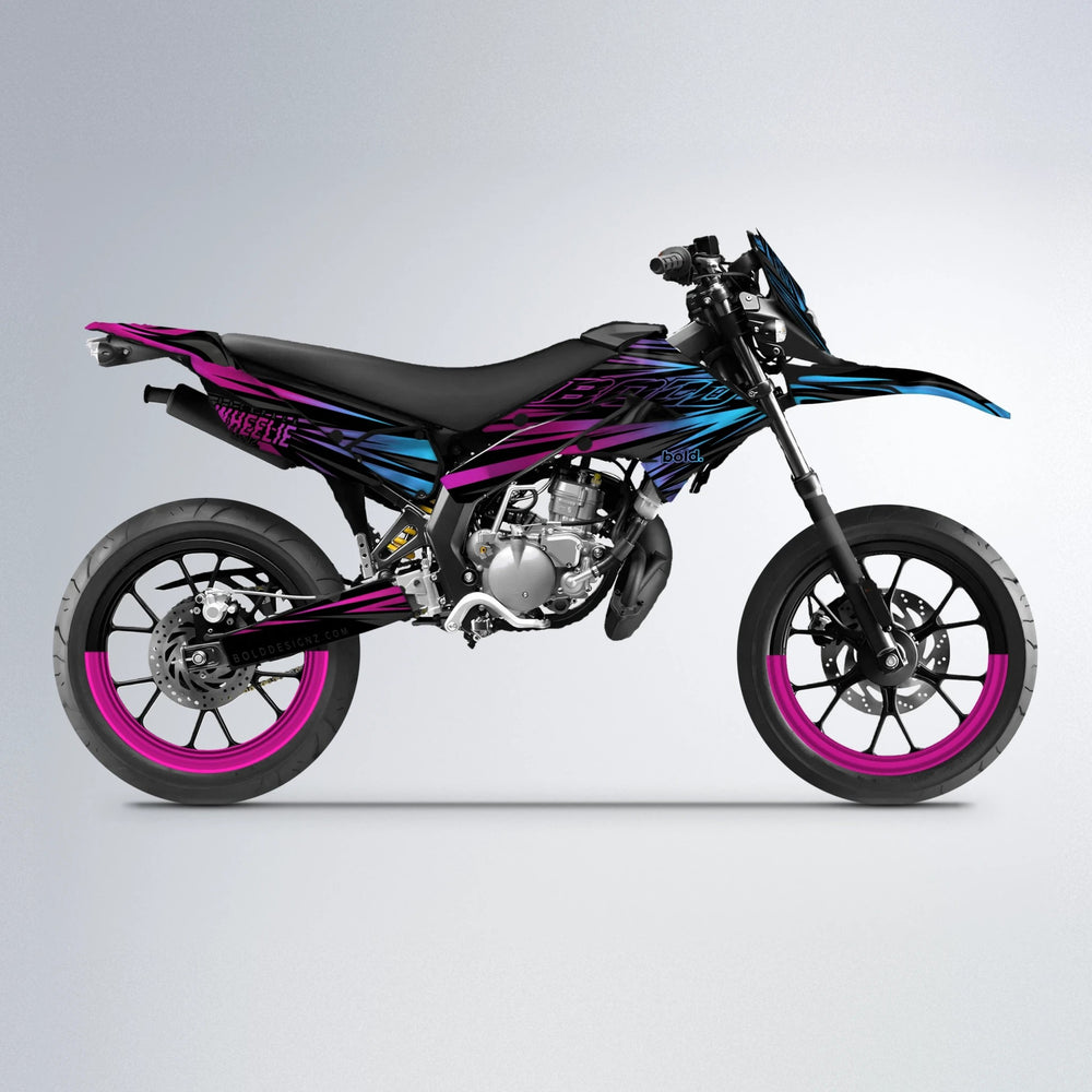 RAGE Derbi Senda supermoto graphics kit in Pink & Light Blue