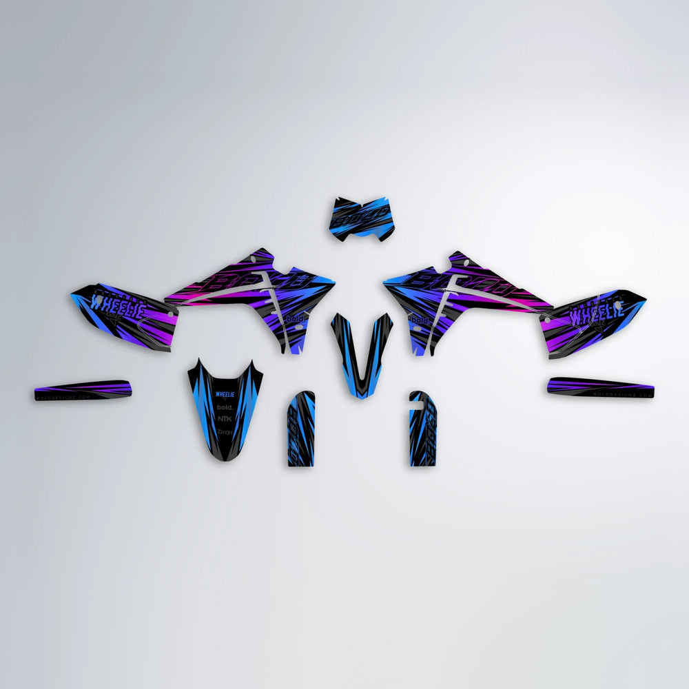 RAGE Fantic graphics kit parts layout in Blue Purple Fade