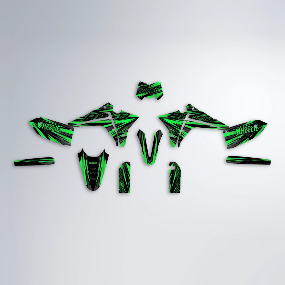 RAGE Fantic graphics kit parts layout in Green