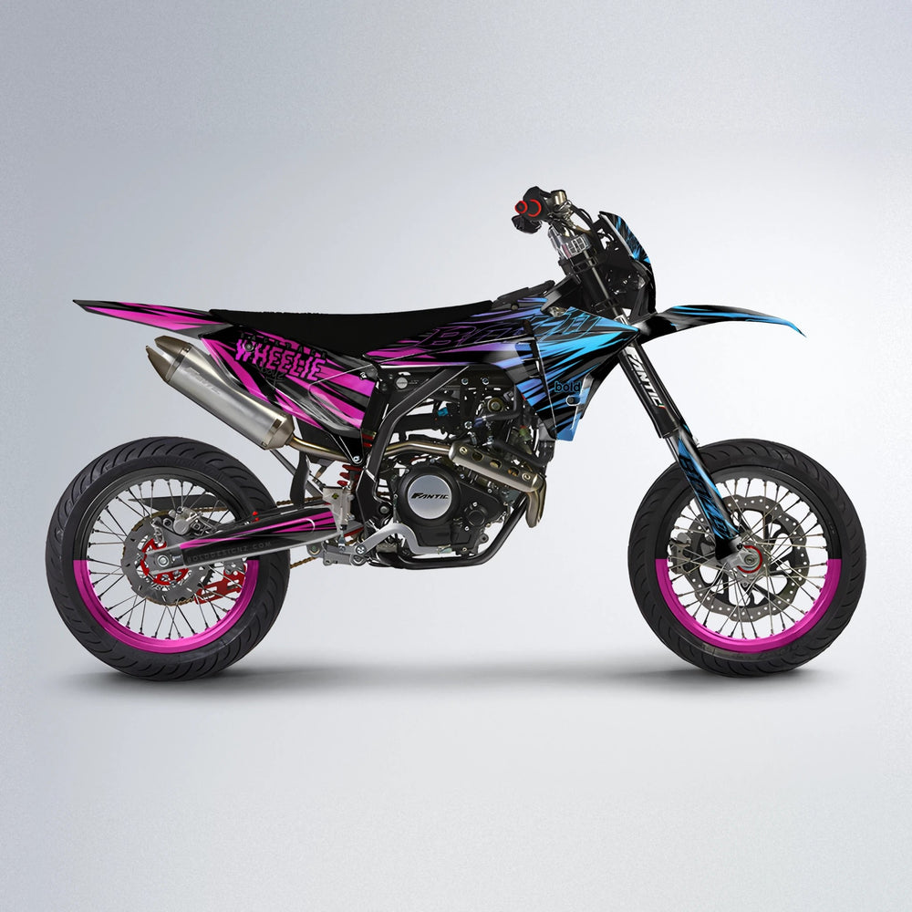 RAGE Fantic supermoto graphics kit in Pink & Light Blue