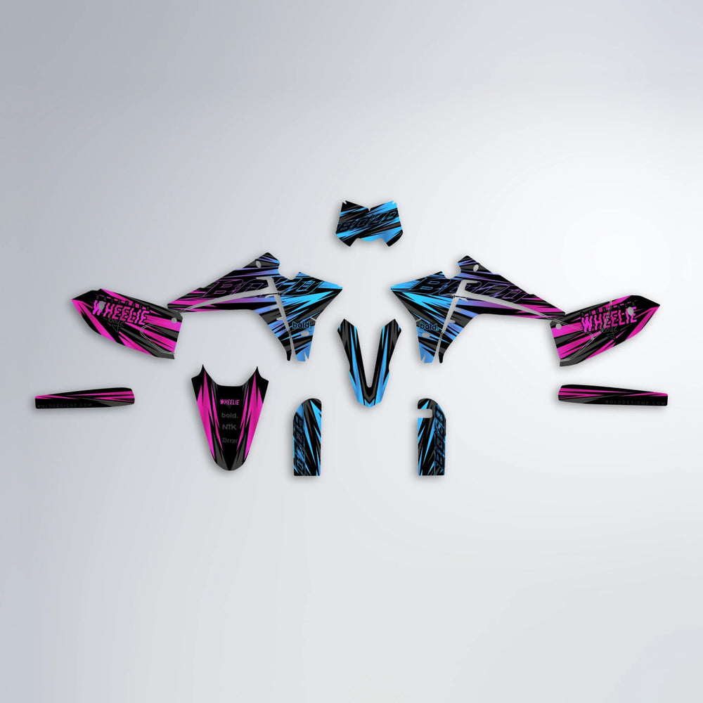 RAGE Fantic graphics kit parts layout in Pink & Light Blue