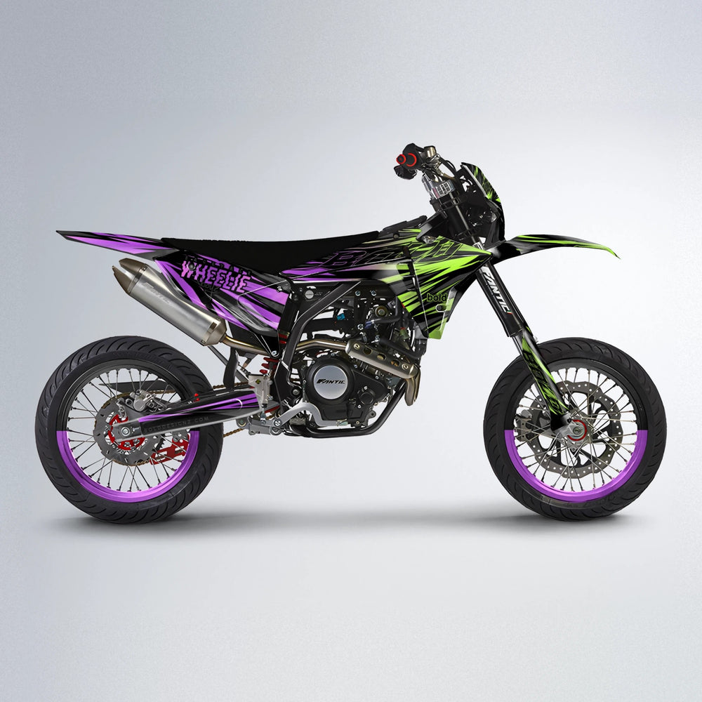 RAGE Fantic supermoto graphics kit in Purple & Yellow
