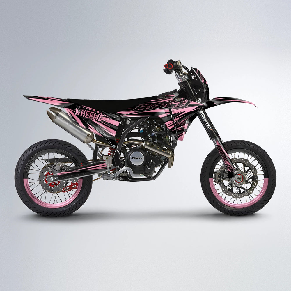 RAGE Fantic supermoto graphics kit in Sakura Pink