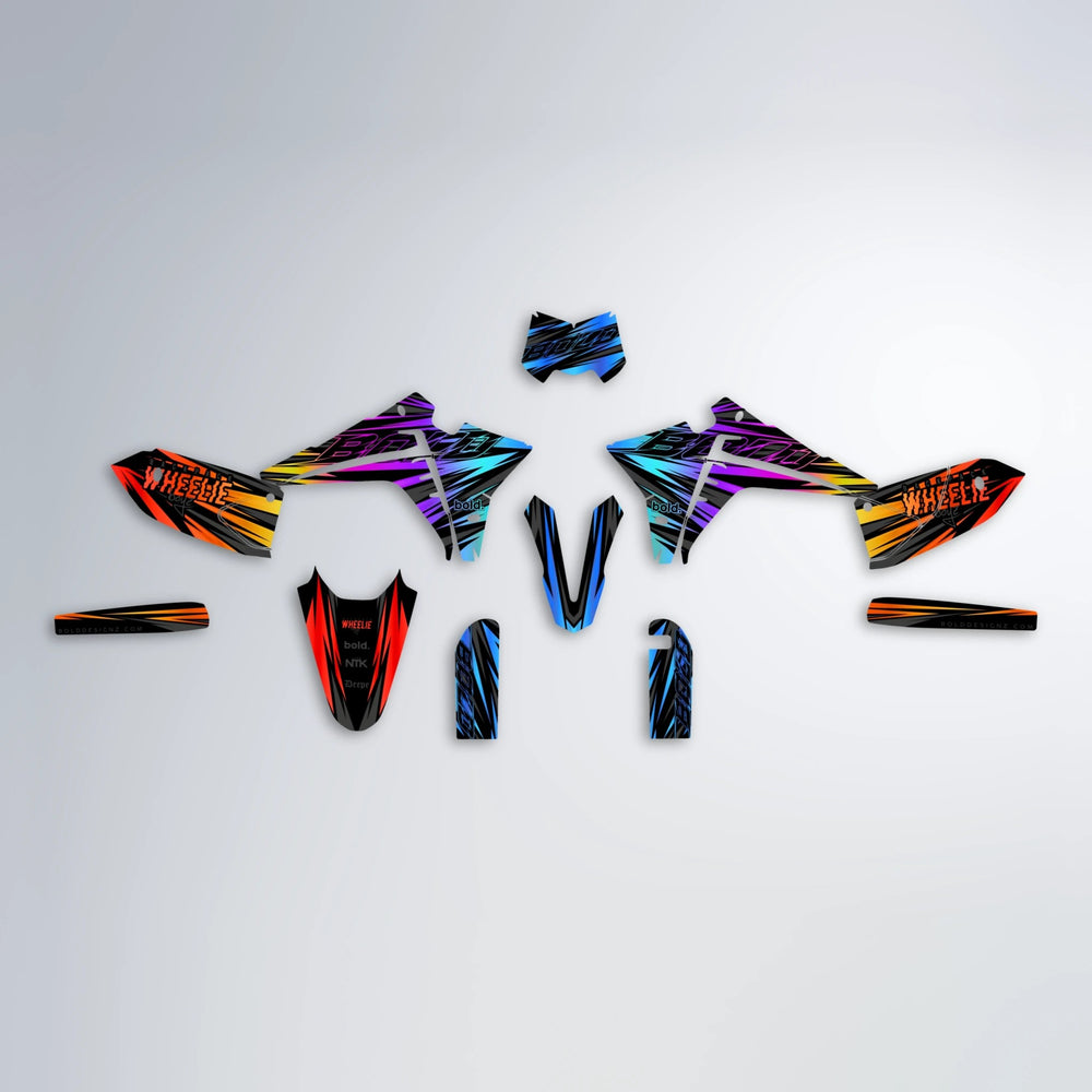 RAGE Fantic graphics kit parts layout in Sunset Fade