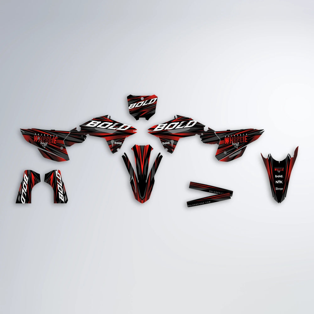 RAGE Honda graphics kit parts layout in Black & Red