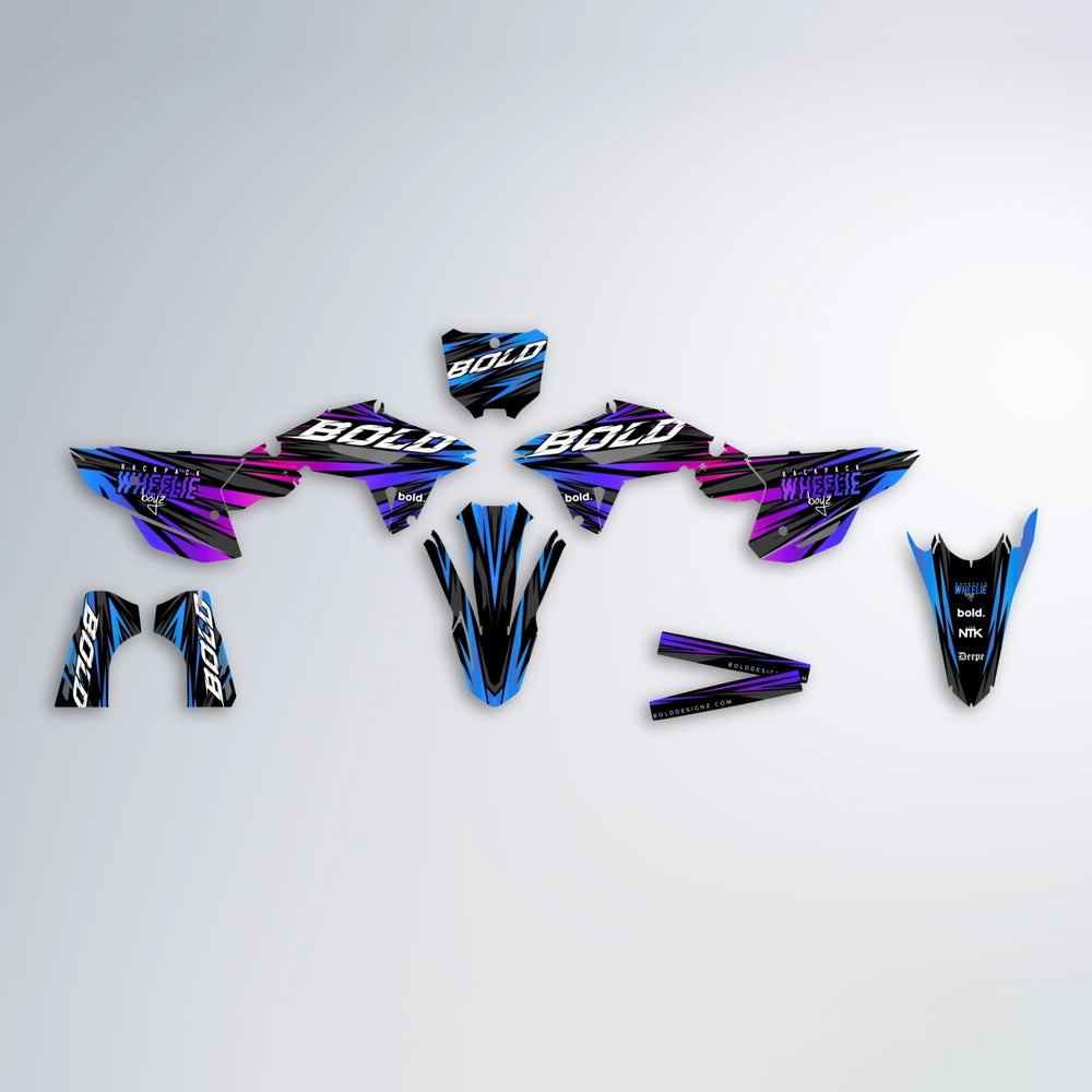 RAGE Honda graphics kit parts layout in Blue Purple Fade