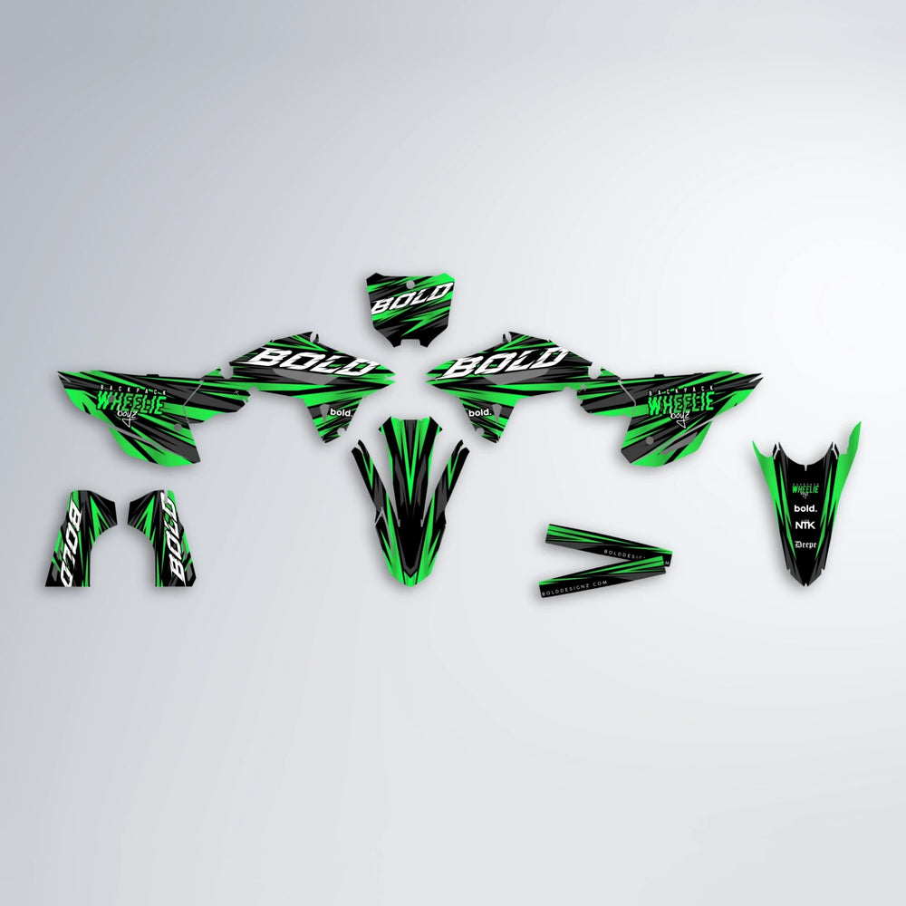 RAGE Honda graphics kit parts layout in Green