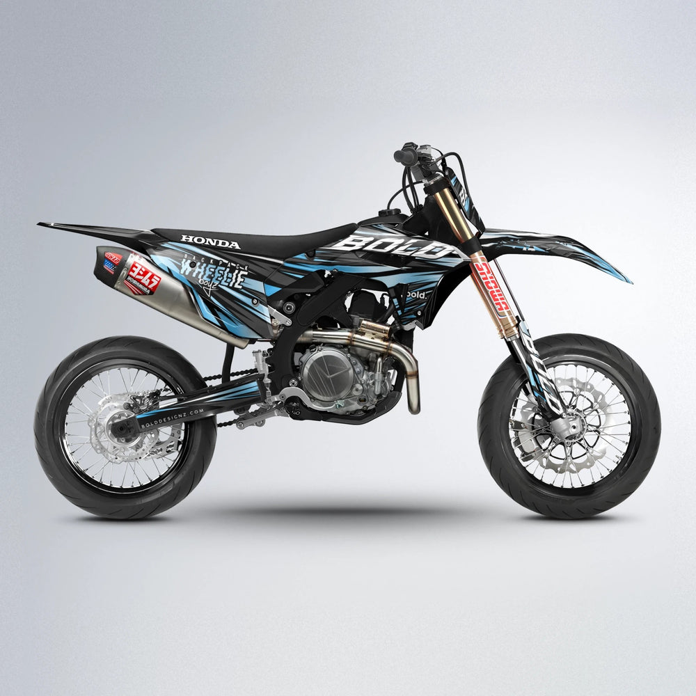 RAGE Honda supermoto graphics kit in Light Blue & White