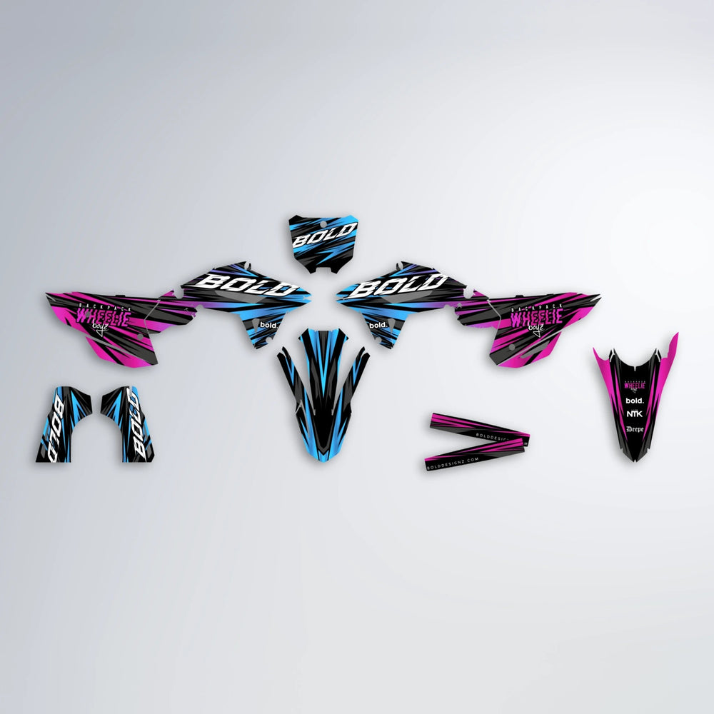 RAGE Honda graphics kit parts layout in Pink & Light Blue