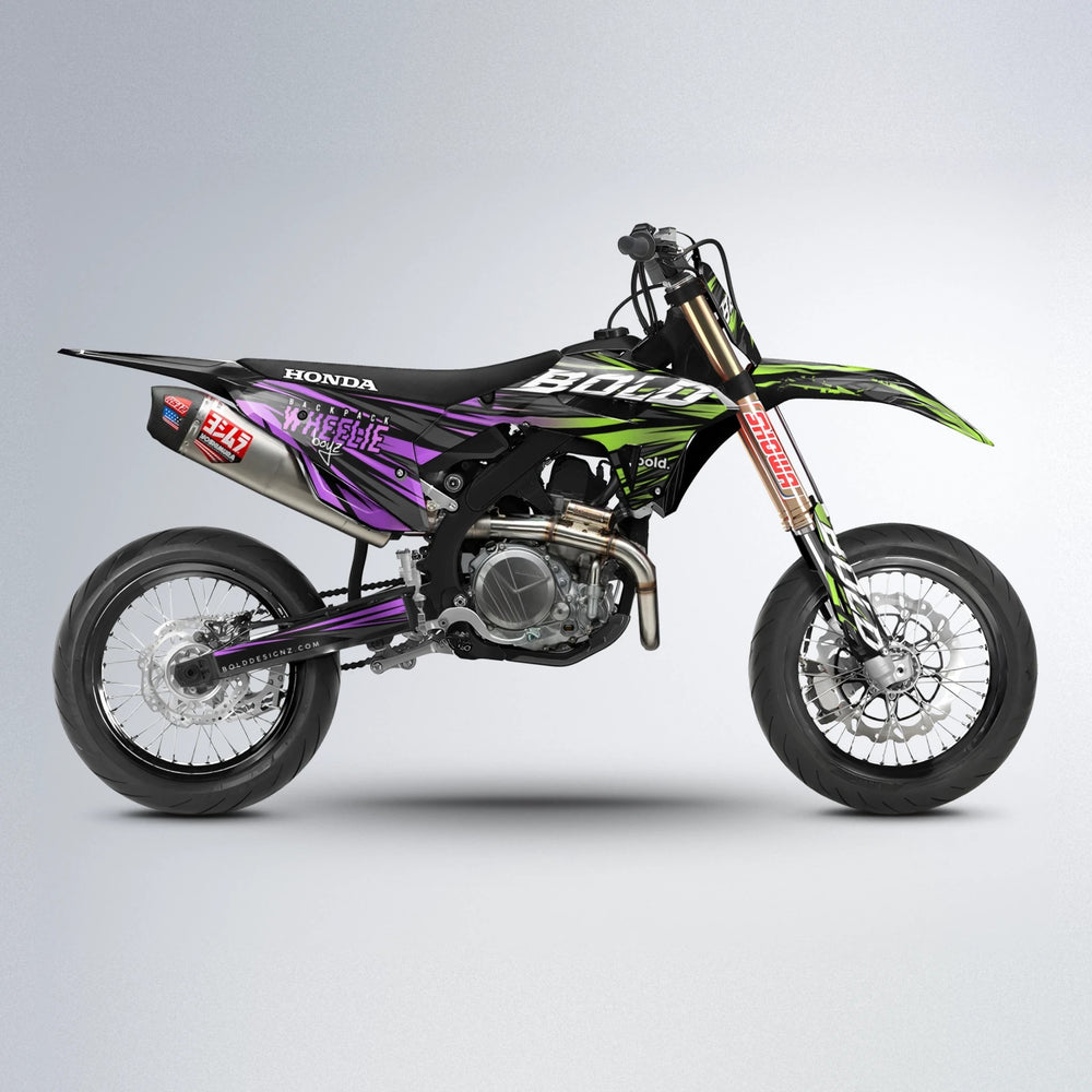 RAGE Honda supermoto graphics kit in Purple & Yellow