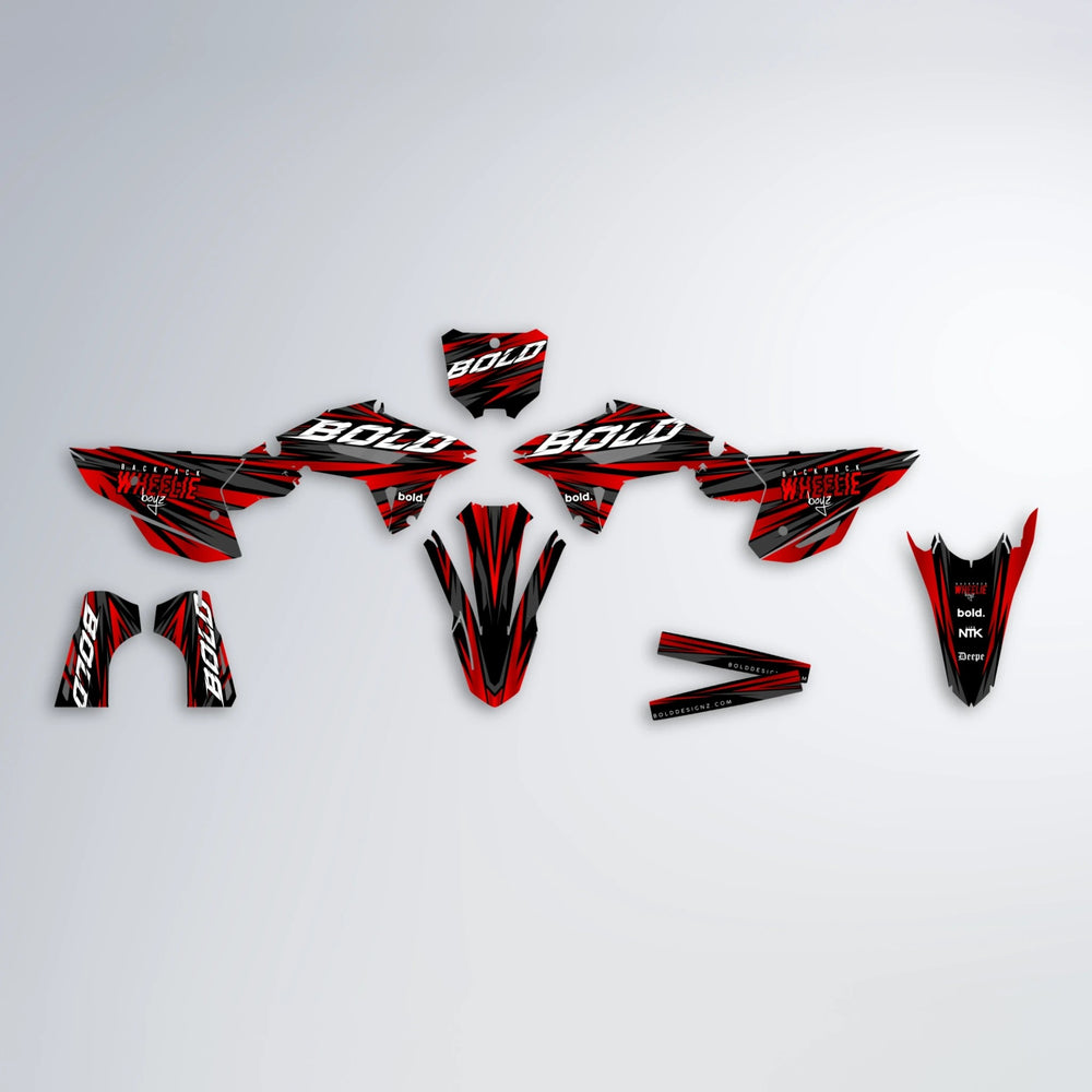 RAGE Honda graphics kit parts layout in Red