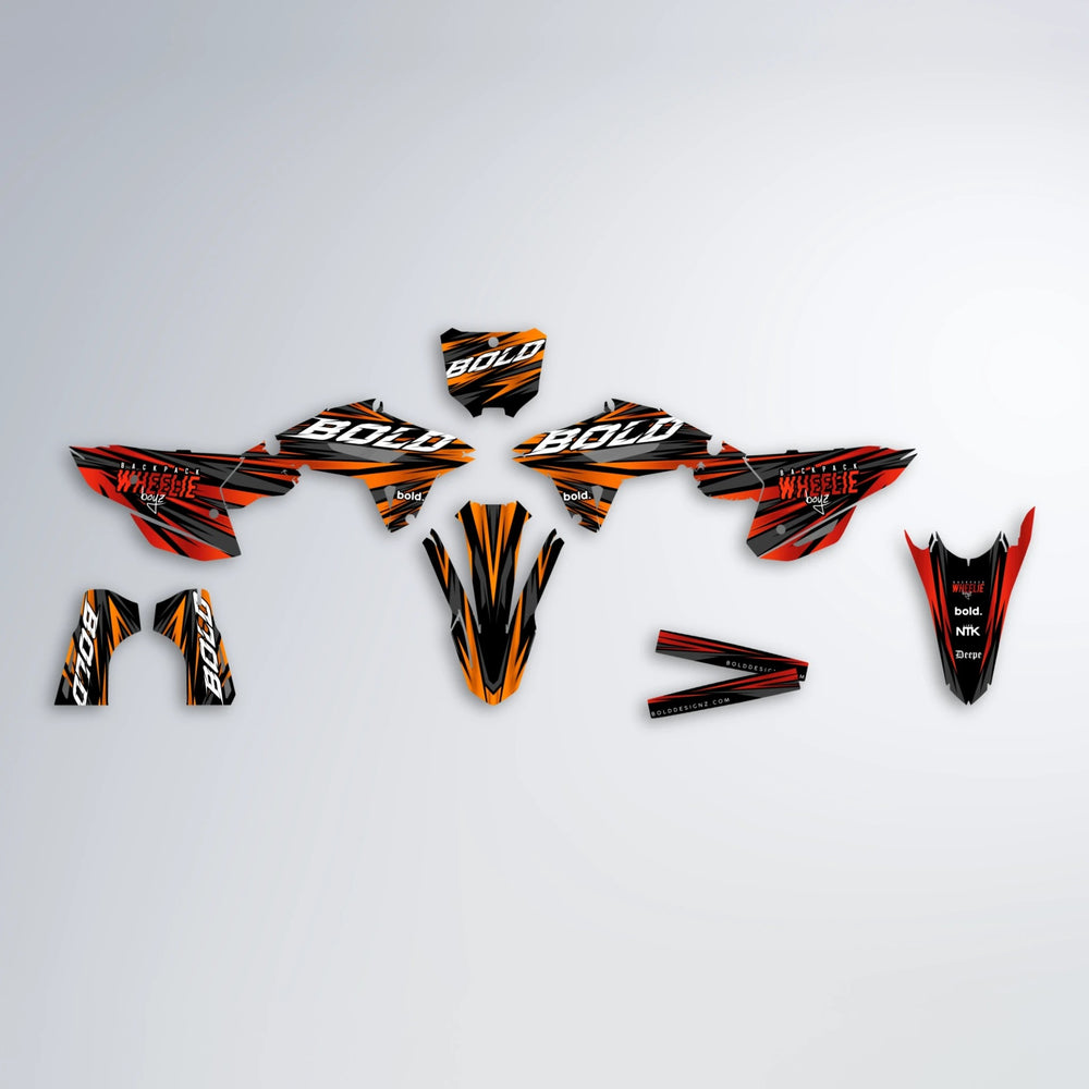 RAGE Honda graphics kit parts layout in Red & Orange
