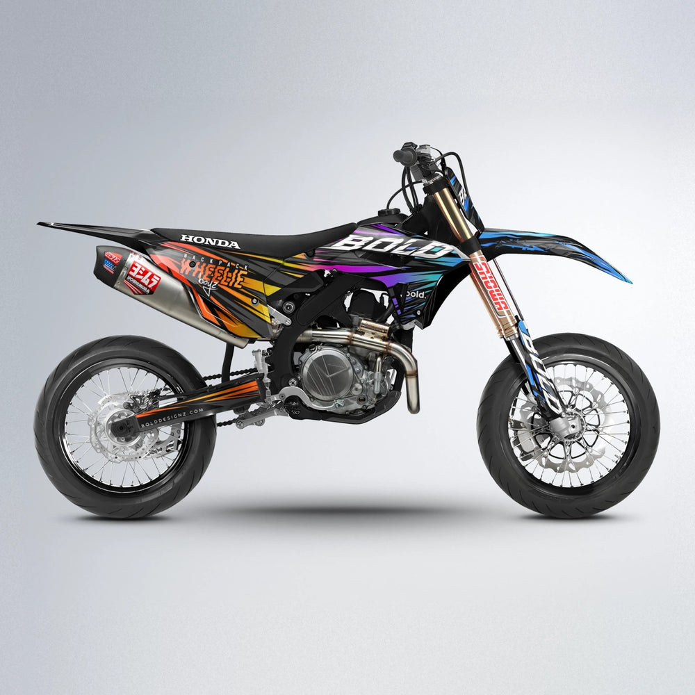 RAGE Honda supermoto graphics kit in Sunset Fade