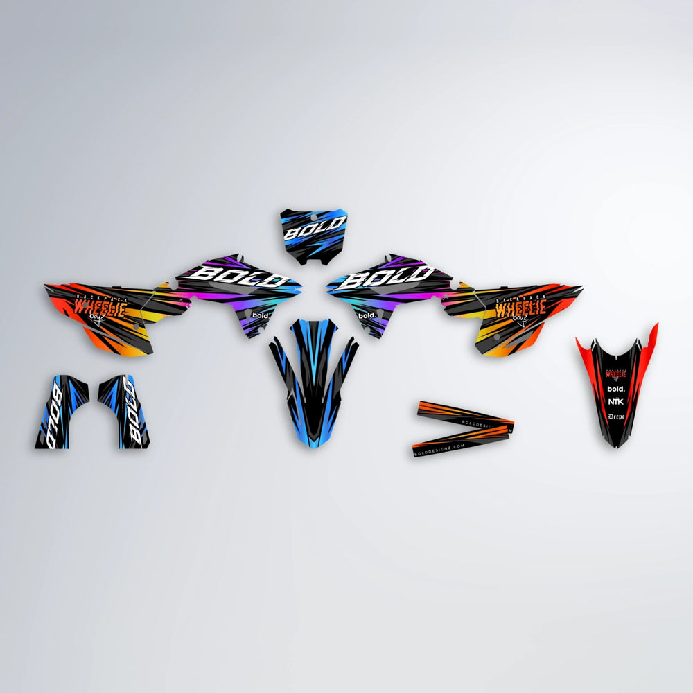 RAGE Honda graphics kit parts layout in Sunset Fade