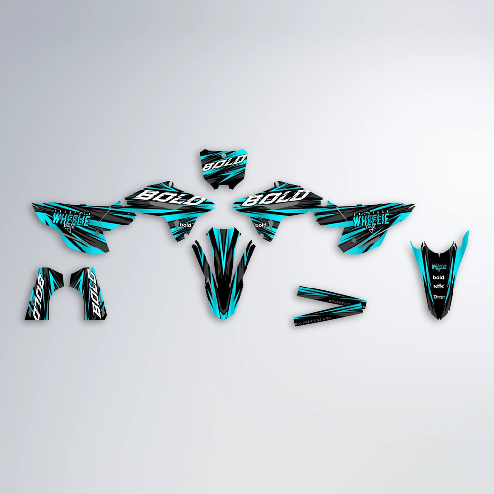 RAGE Honda graphics kit parts layout in Teal