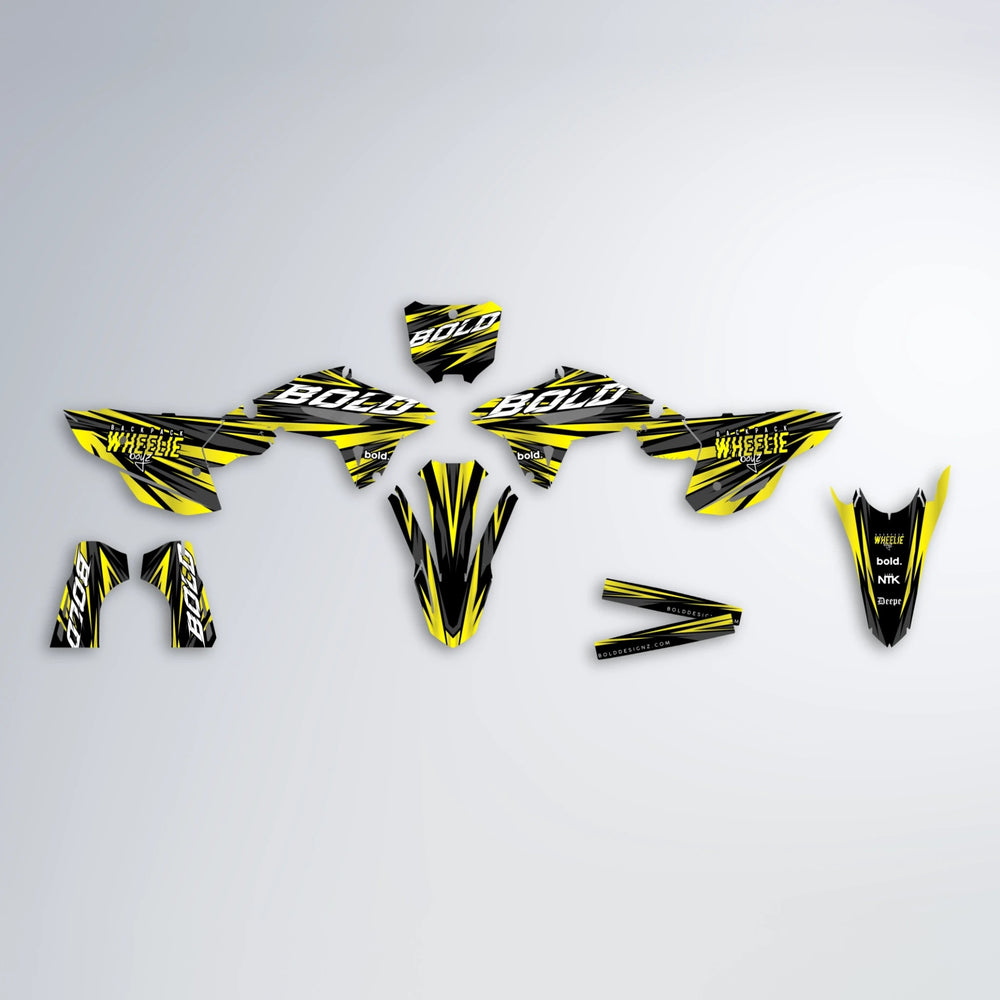 RAGE Honda graphics kit parts layout in Yellow