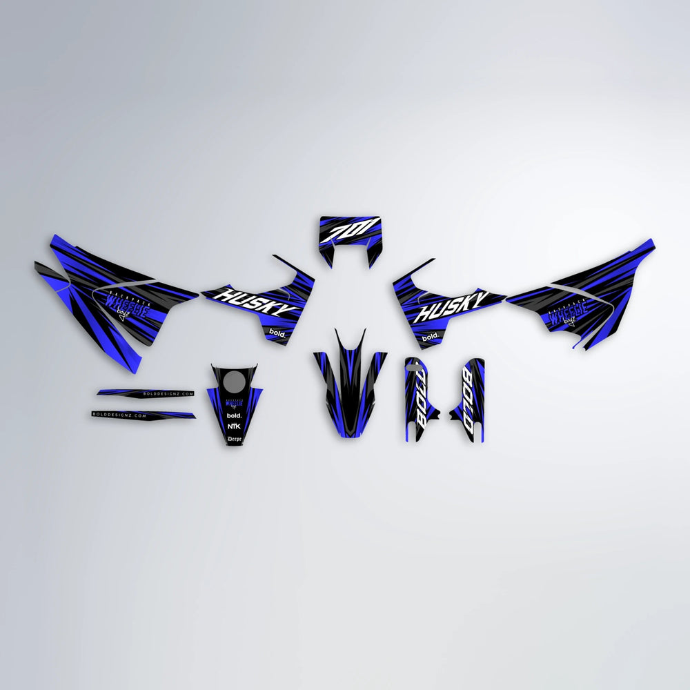 RAGE Husqvarna 701 graphics kit parts layout in Blue