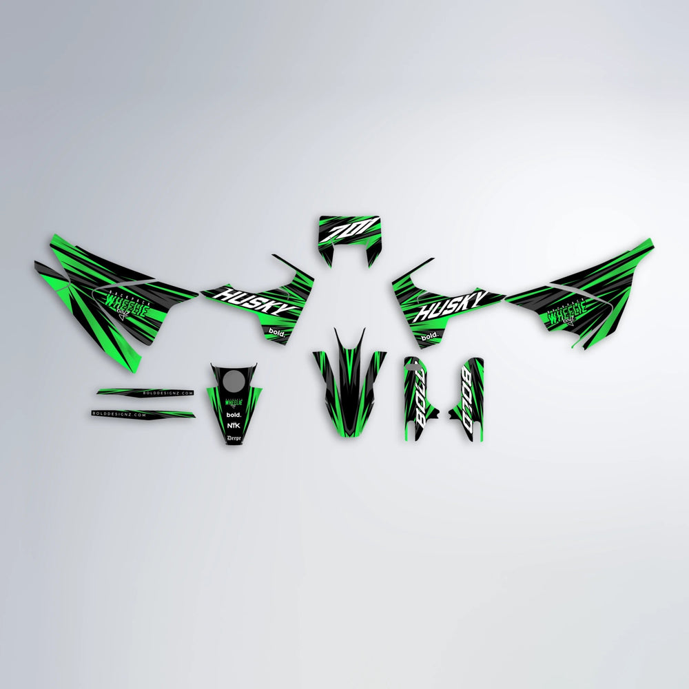 RAGE Husqvarna 701 graphics kit parts layout in Green