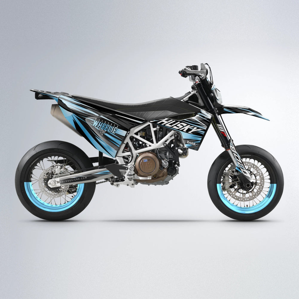 RAGE Husqvarna 701 supermoto graphics kit in Light Blue & White