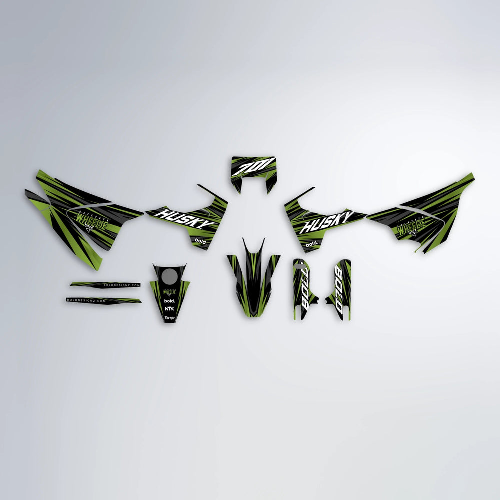 RAGE Husqvarna 701 graphics kit parts layout in Olive