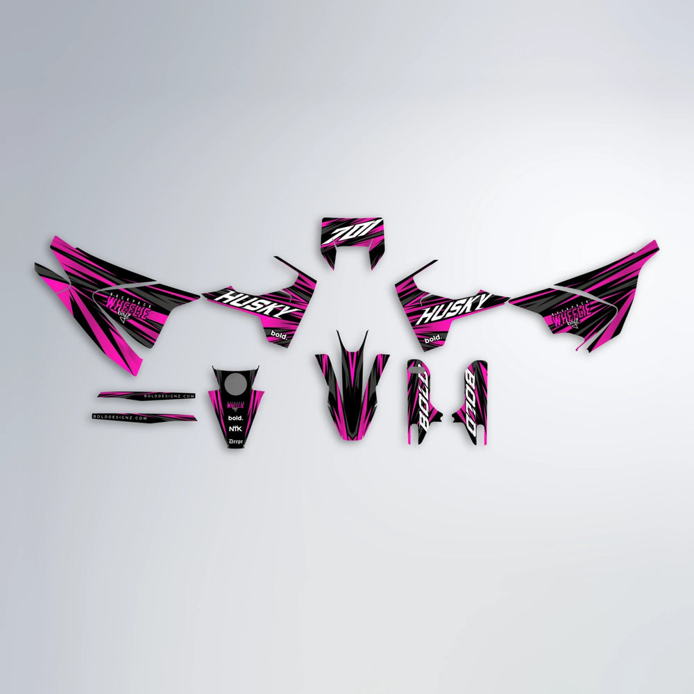 RAGE Husqvarna 701 graphics kit parts layout in Pink