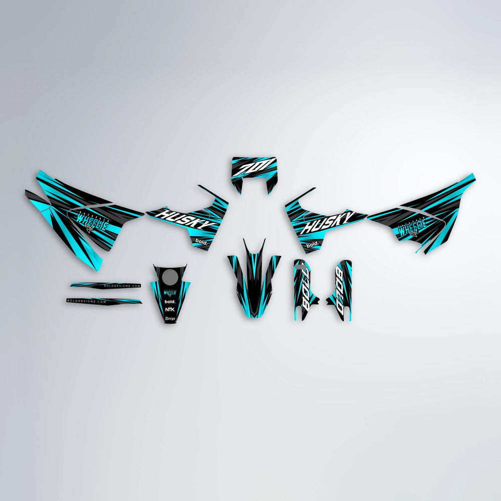 RAGE Husqvarna 701 graphics kit parts layout in Teal