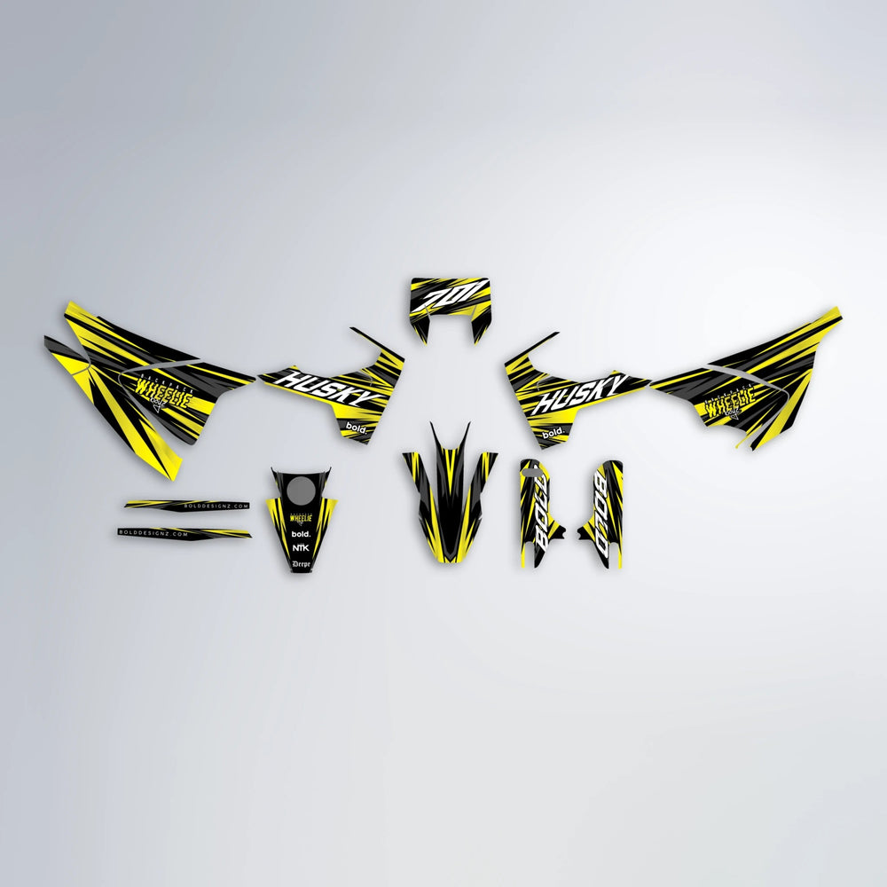 RAGE Husqvarna 701 graphics kit parts layout in Yellow