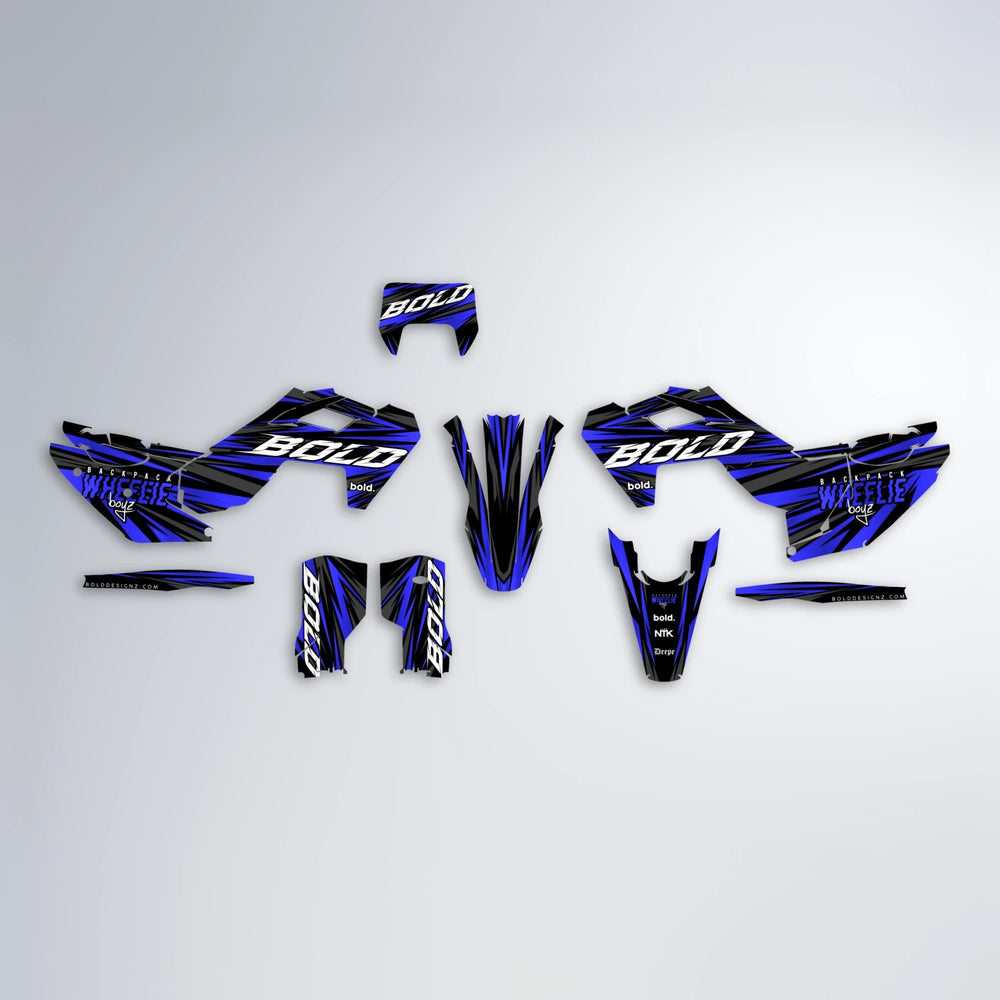 RAGE Husqvarna FE/TE graphics kit parts layout in Blue