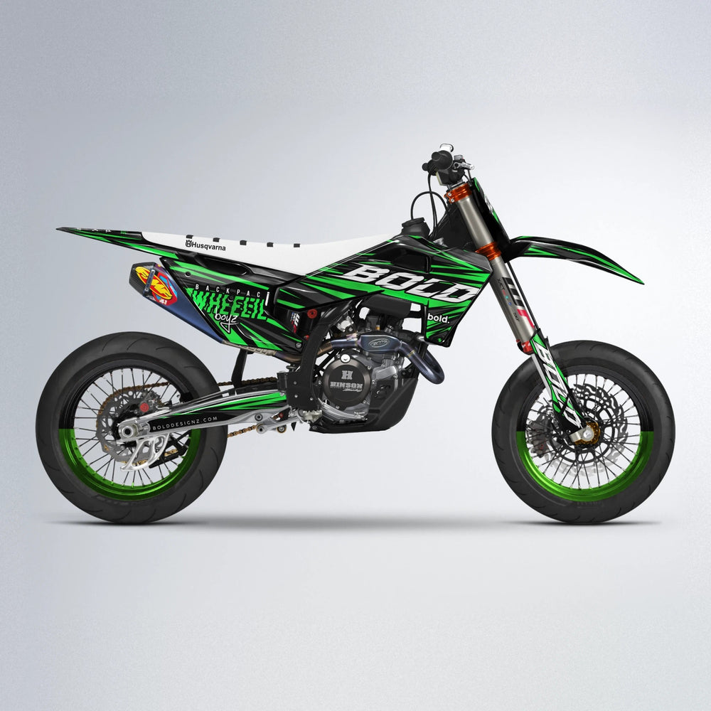 RAGE Husqvarna FE/TE supermoto graphics kit in Green