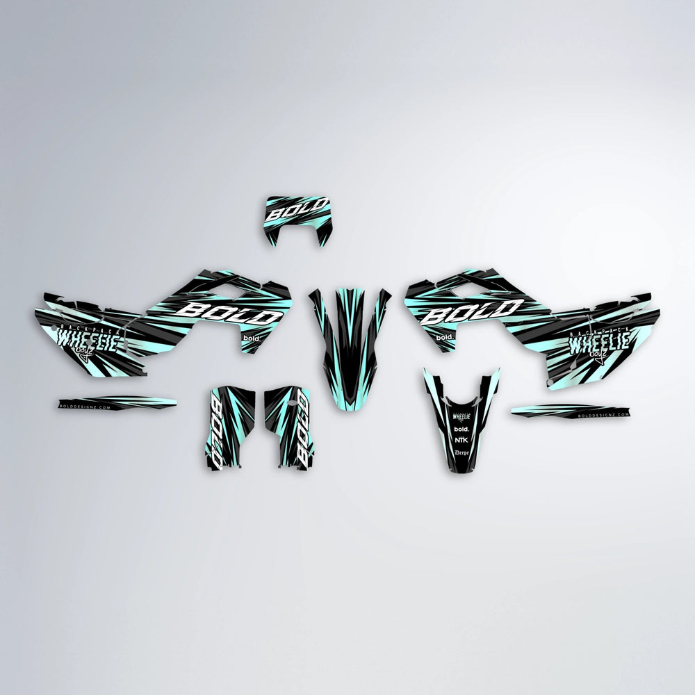 RAGE Husqvarna FE/TE graphics kit parts layout in Mint
