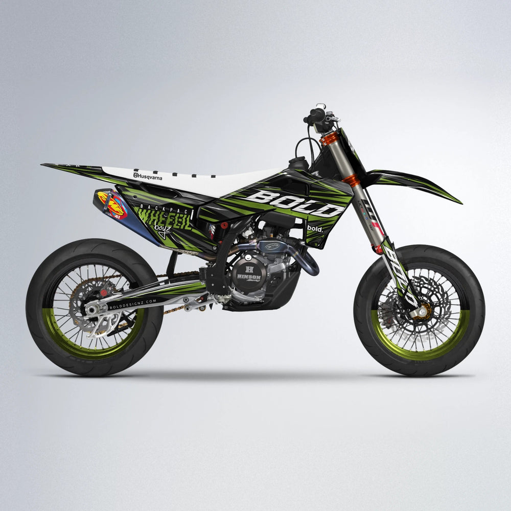 RAGE Husqvarna FE/TE supermoto graphics kit in Olive