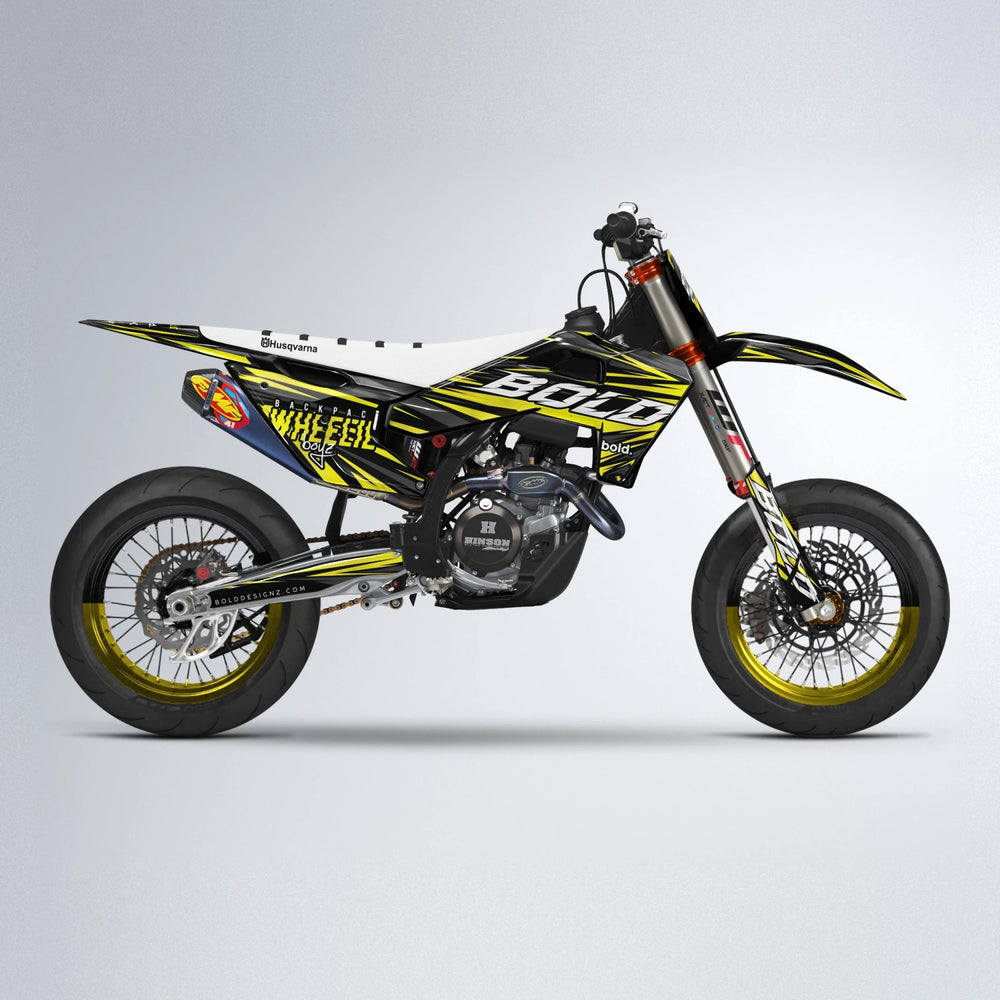 RAGE Husqvarna FE/TE supermoto graphics kit in Yellow