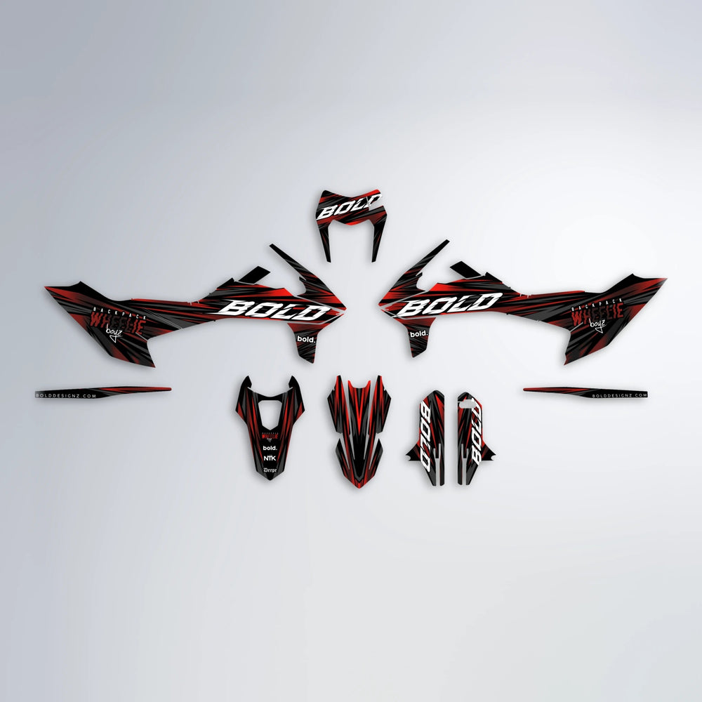 RAGE KTM SMC 690 graphics kit parts layout in Black & Red