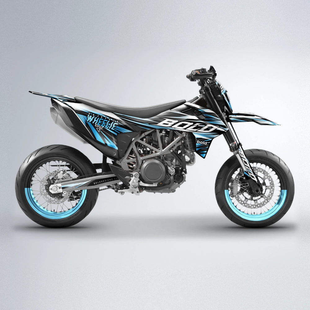 RAGE KTM SMC 690 supermoto graphics kit in Light Blue & White