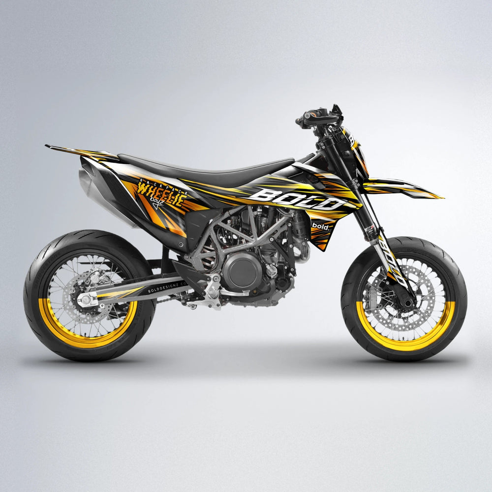 RAGE KTM SMC 690 supermoto graphics kit in Orange & Yellow