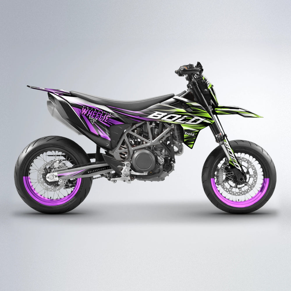 RAGE KTM SMC 690 supermoto graphics kit in Purple & Yellow