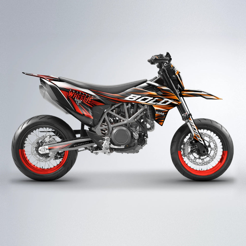 RAGE KTM SMC 690 supermoto graphics kit in Red & Orange