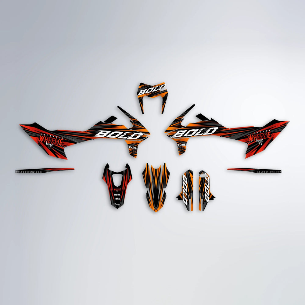 RAGE KTM SMC 690 graphics kit parts layout in Red & Orange
