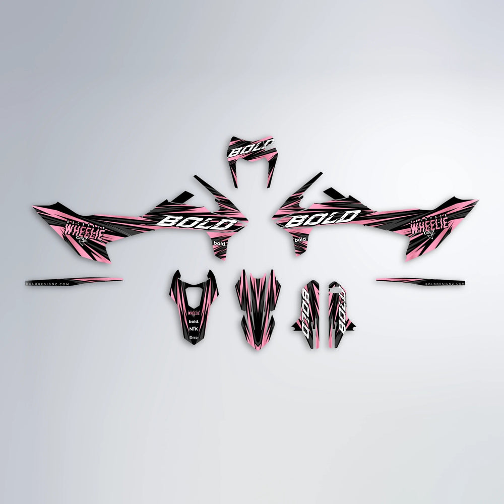 RAGE KTM SMC 690 graphics kit parts layout in Sakura Pink