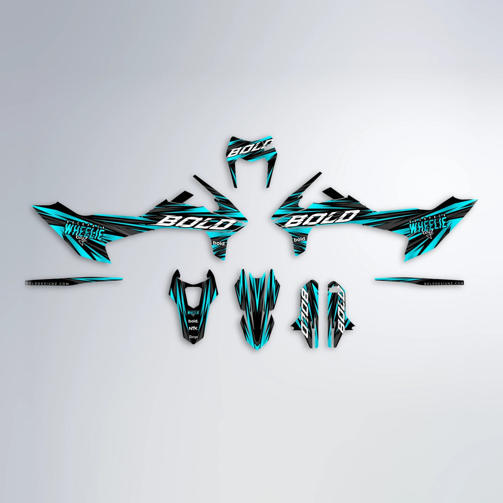 RAGE KTM SMC 690 graphics kit parts layout in Teal