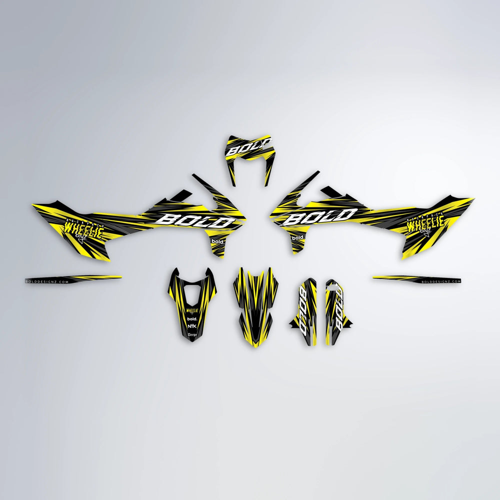 RAGE KTM SMC 690 graphics kit parts layout in Yellow